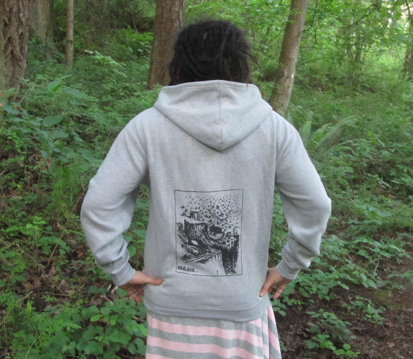 Hoodie - Große Wald, Es Sei Denn... Lorax Thema Clearcut Print, Klein, Grau Punk Kapu, Dr Seuss Siebdruck, Umwelt-, Sweatshirt Hoody von phoenixcompost