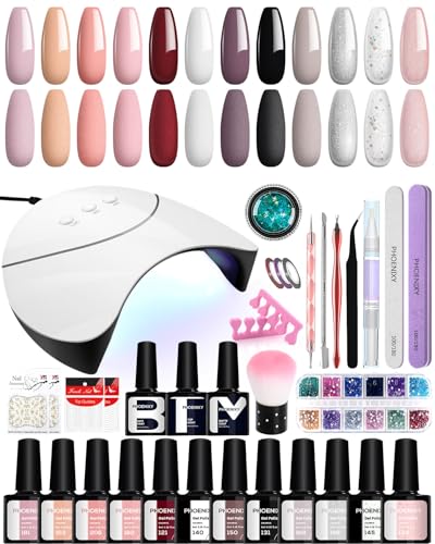 Phoenixy U V Nagellack Set 12 Farben Gel Nägel Set mit 36W U V/LED Nagellampe Gel Nagel Farblack Set Geschek für Frauen von phoenixy