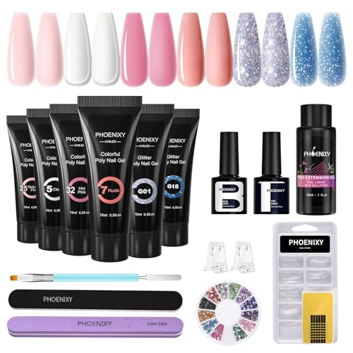 Phoenixy Poly Nagel Starter Set 6 Farben Poly Nagelverlängerung Gel Set Rosa Blau Poly Nail Gel Set Geschenk für Frauen von phoenixy