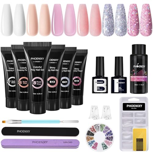 Phoenixy Poly Nagel Starter Set 6 Farben Poly Nagelverlängerung Gel Set Weiß Rosa Poly Nail Gel Set Geschenk für Frauen von phoenixy