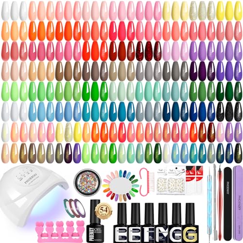 U V Nagellack Set, Phoenixy Nagelset Gelnägel Starterset mit 48W U V/LED Nagellampe 54 Farben Gelnägel Starterset mit Unterlack Überlack Geschenk für Frauen von phoenixy