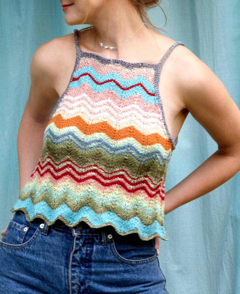 stricktop Handgefertigt Boho Hippie Top Sommer Trägertop Bauchfrei Festival Leinen Sustainable Knitwear Ajourmuster Auf Bestellung von pialana