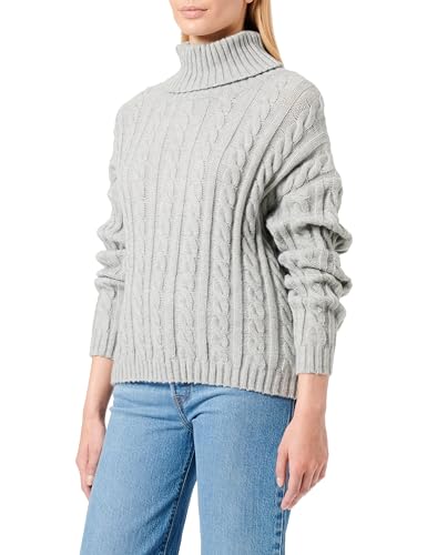 piano Women's Damen Strukturierter Strickpullover mit Rollkragen Acryl HELLGRAU Melange Größe XS/S Pullover Sweater von piano