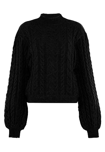 piano Women's Damen Strukturierter Strickpullover mit Stehkragen Acryl SCHWARZ Größe XL/XXL Pullover Sweater von piano