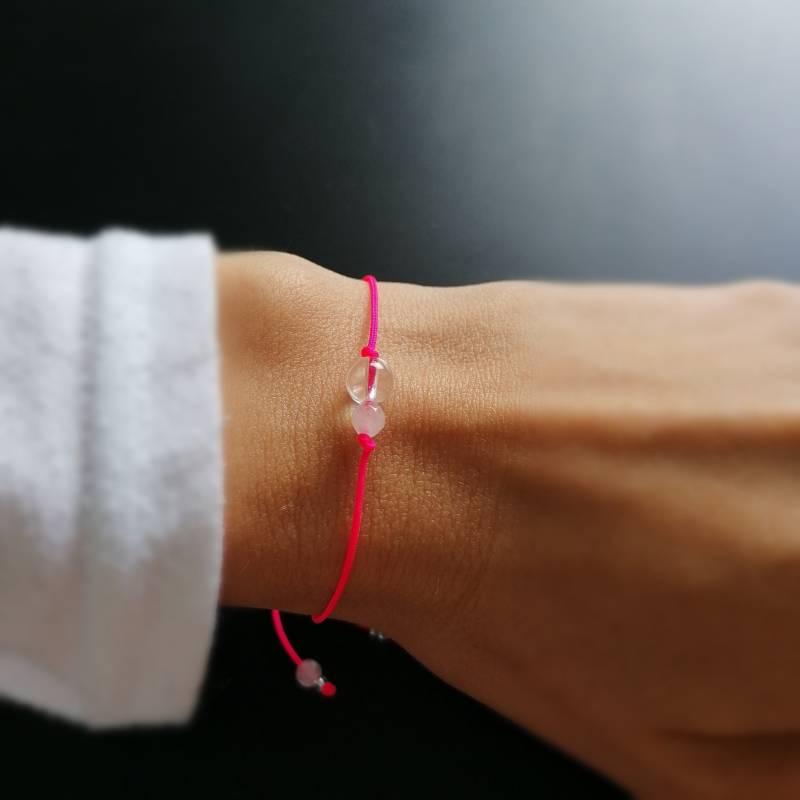 Bergkristall Rosenquarz Armband Neon Pink | Dünnes Heilstein Rosa Stein von pianorden