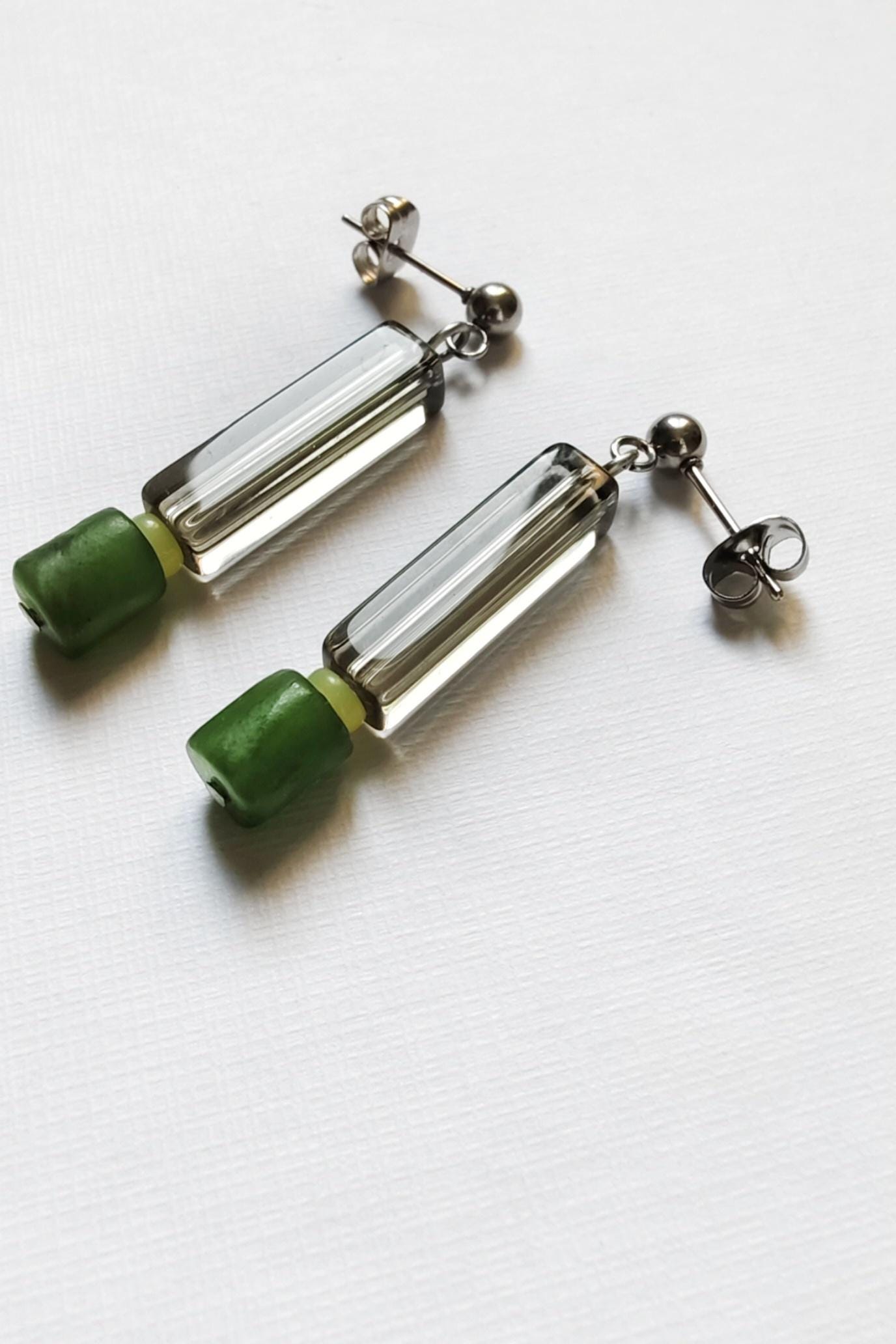 Ohrringe Grün - Kanadajade Serpentin Edelstahl Stecker von pianorden