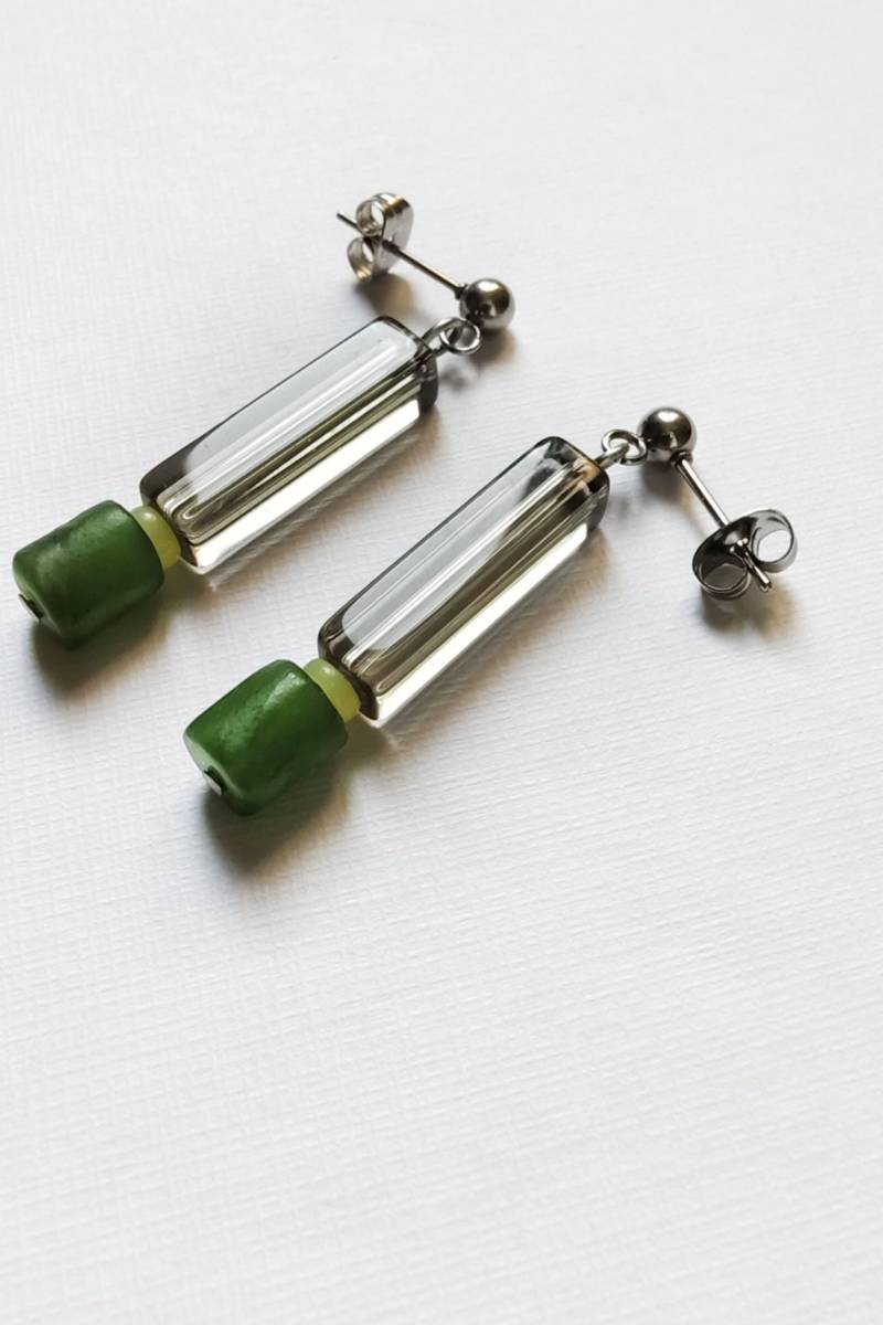 Ohrringe Grün - Kanadajade Serpentin Edelstahl Stecker von pianorden