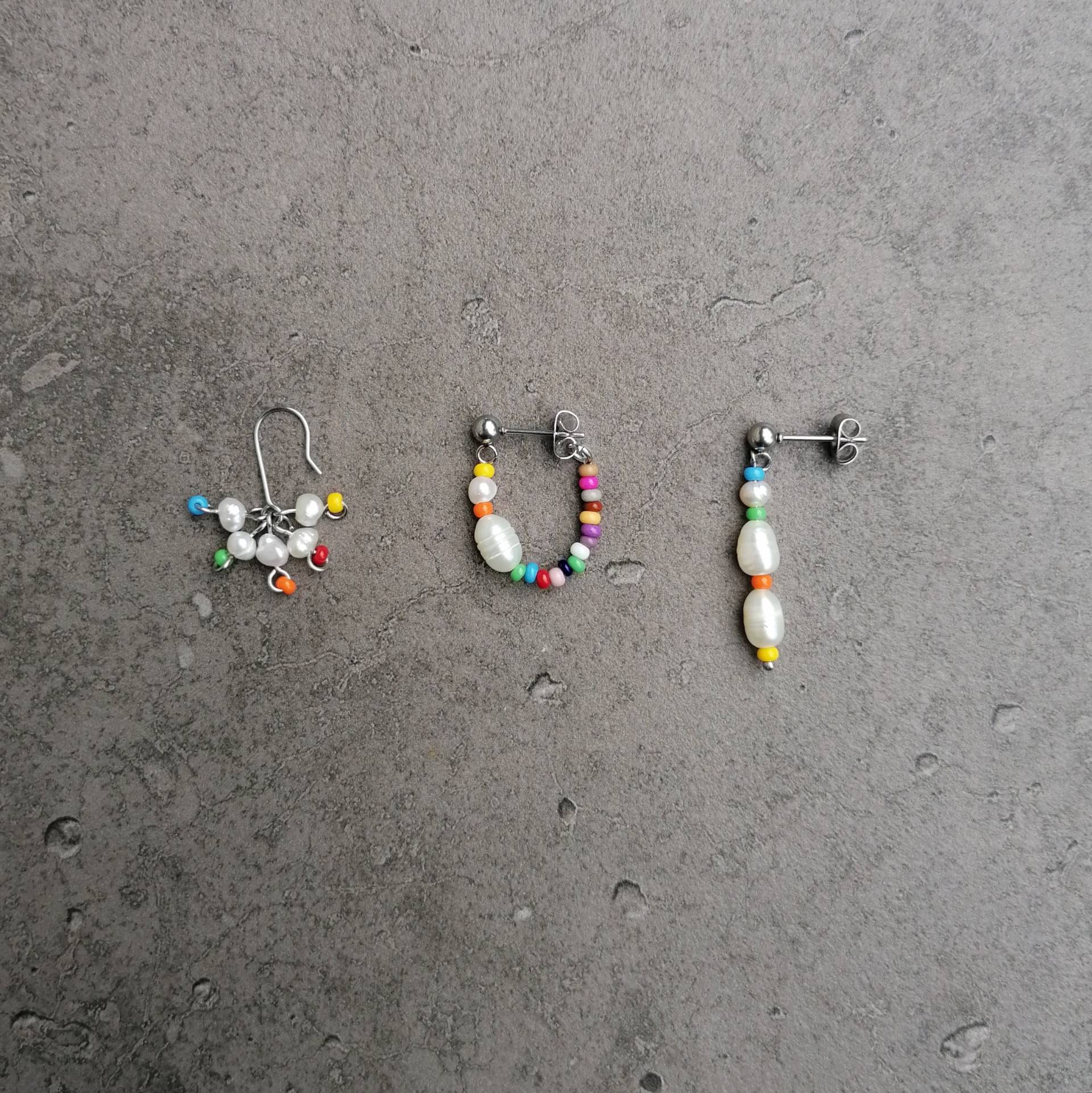 Set Perlenohrringe | Kleine Ohrringe Mix Und Match Ohrring Mit Drei Ohrringen Unterschiedliche Bunt Süßwasserperlen von pianorden