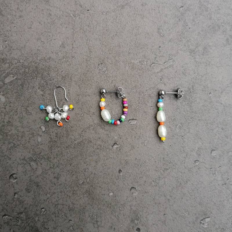 Set Perlenohrringe | Kleine Ohrringe Mix Und Match Ohrring Mit Drei Ohrringen Unterschiedliche Bunt Süßwasserperlen von pianorden