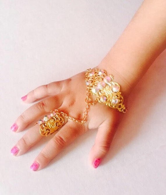 Kleines Mädchen Kristall Armband Und Ring, Baby-Mädchen-Ring Armband, Mit Armbänder, Baby Gold, Kristalle von pickapicka