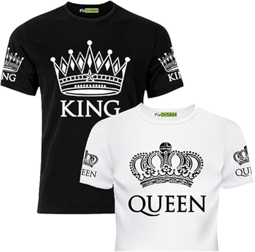2 Stück King Queen Partner Tshirt Passende Pärchen T-Shirt 2er Set für Paare Geschenke Matching Shirts for Couples Damen und Herren Partnerlook von picontshirt