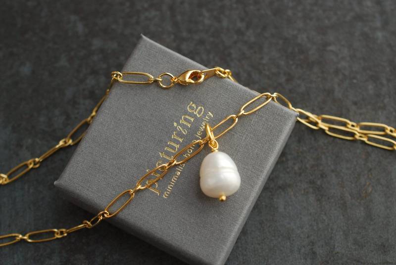 16K Vergoldete Kette Mit Perlen-Anhänger . Geschenke Für Frauen von picturing