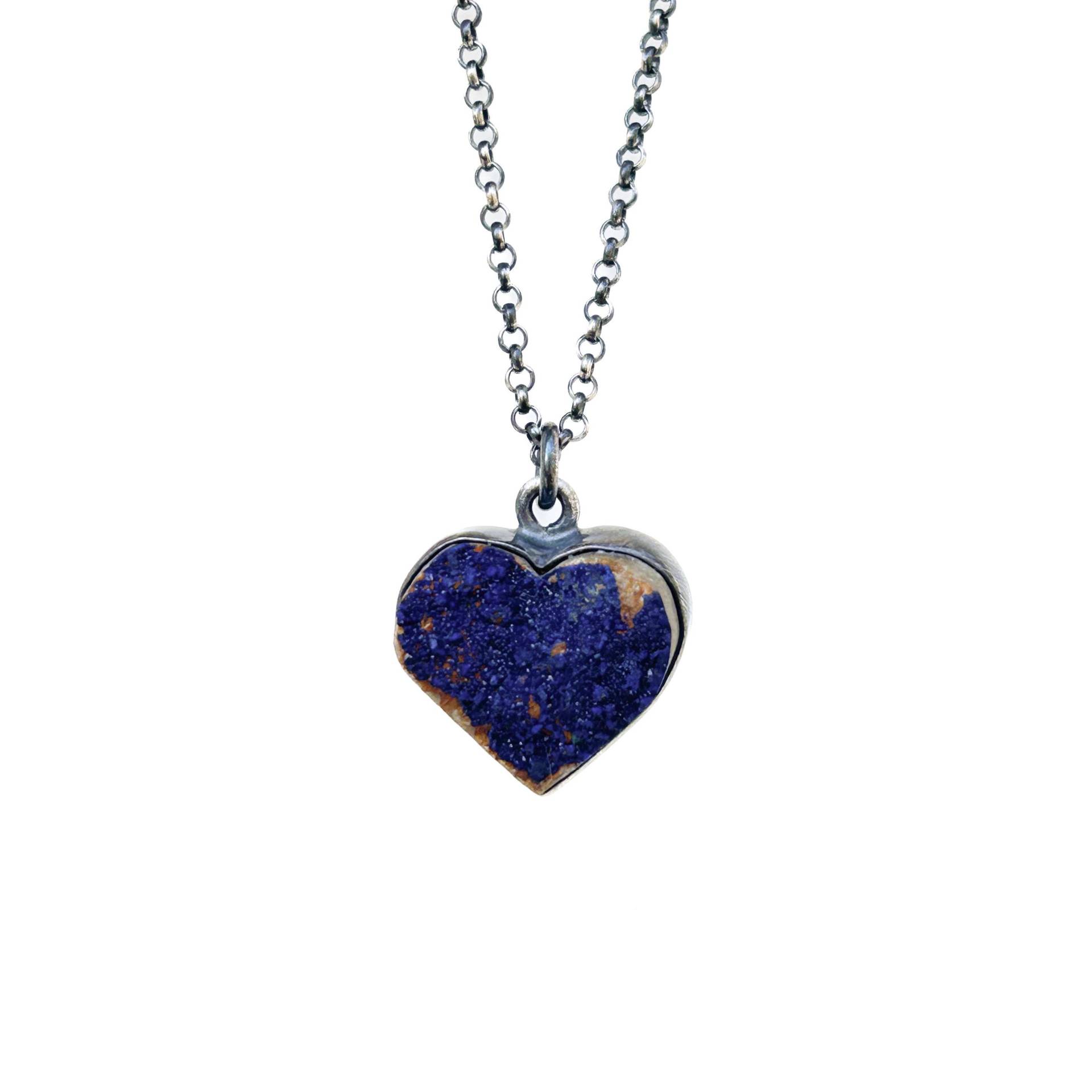 Azurit Druzy Herz Halskette Oxidiertes Sterling Silber, Rohstein Schmuck Azurit Druzy Herz Halskette Oxidiertes Sterling Silber, Rohstein Schmuck von pieceofART