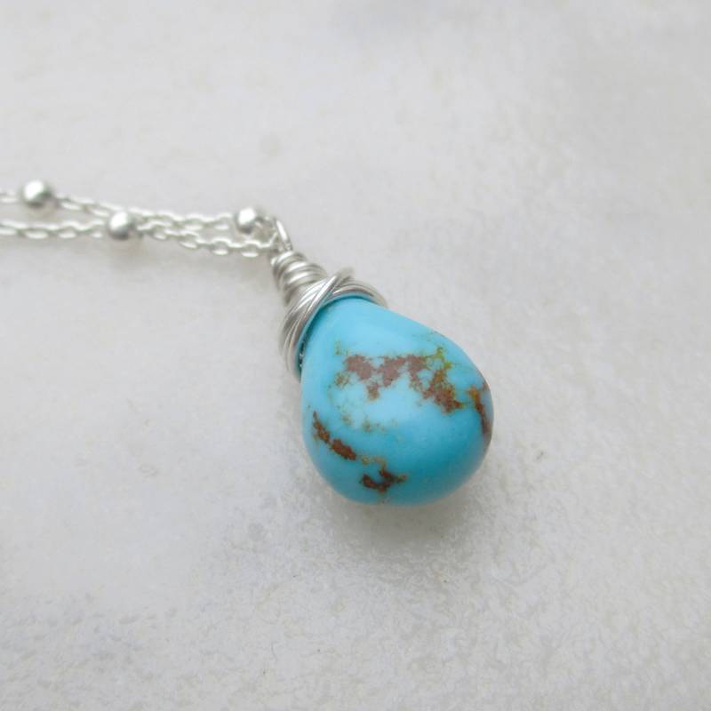 Türkis Briolette Halskette Mit Sterling Silber Kette, Schmuck Dezember Birthstone von pieceofART