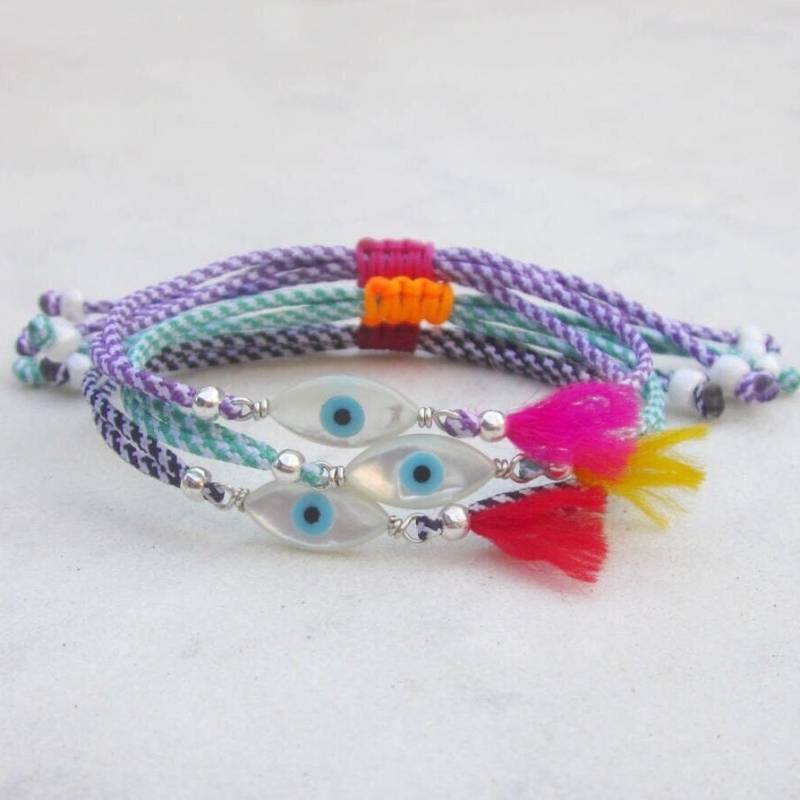 Evil Eye Cord Armband Boho Perlmutt Quaste Armband Evil Eye Cord Armband Boho Perlmutt Quaste Armband von pieceofART