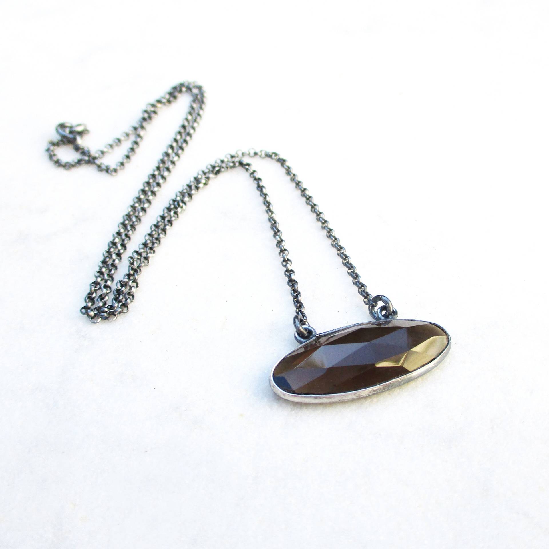 Silber Rauchquarz Halskette, Edelstein Anhänger, Oxidiert Sterling Silber Rauchquarz Halskette, Edelstein Anhänger, Oxidiert Sterling von pieceofART