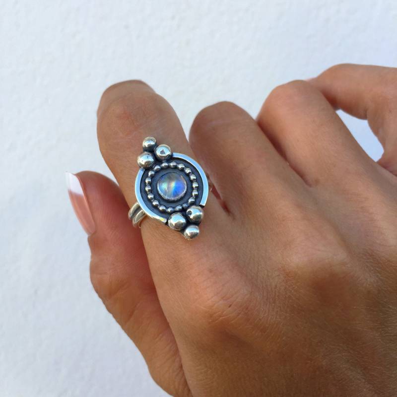 Regenbogen Mondstein Sterling Silber Us Size 6 von pieceofART