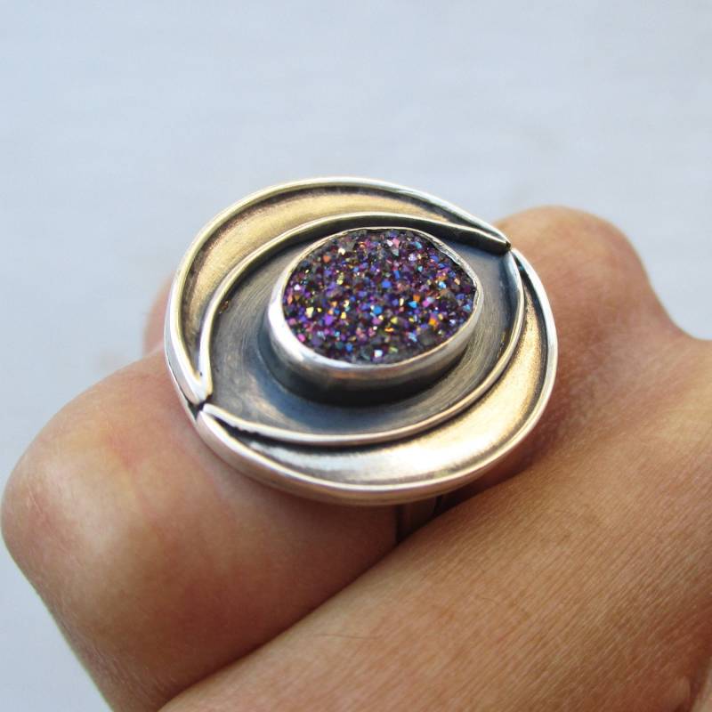Titan Druzy Sterling Silber Ring Mond Phase Celestial Schmuck | Us 5.5-6 Titan Druzy Sterling Silber Ring Mond Phase Celestial Schmuck | Us 5.5-6 von pieceofART