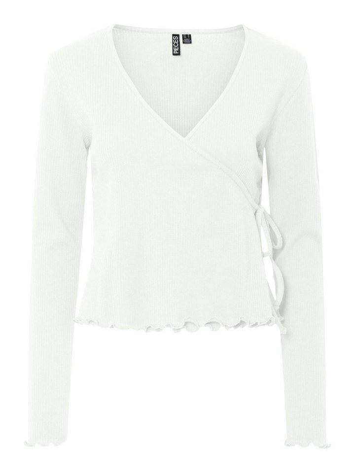 pieces Langarmshirt - Damen Wickelshirt Baumwolle – V-Ausschnitt Langarmshirt von pieces