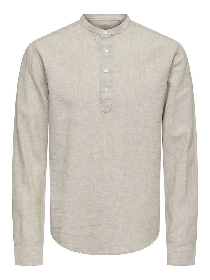 ONLY & SONS Leinenhemd – Herren Leinenhemd mit Stehkragen im Regular Fit von ONLY & SONS