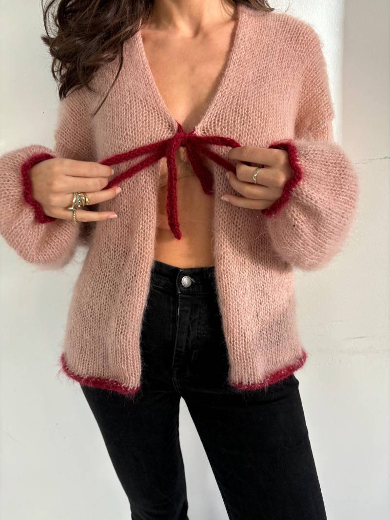 strickjacke/ Cardigan Mit Schleife Handgemacht von piecesofmarie