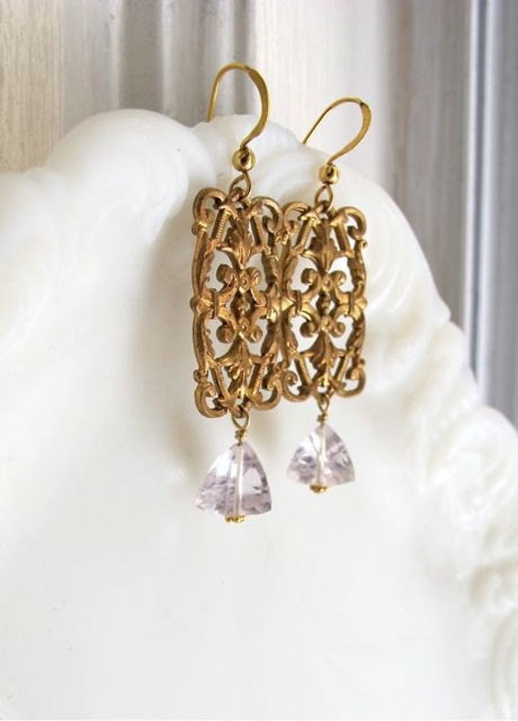 Vintage Amethyst Chandelier Ohrringe 14K Gold-Gefüllter Filigraner Tropfen von piedrastudio