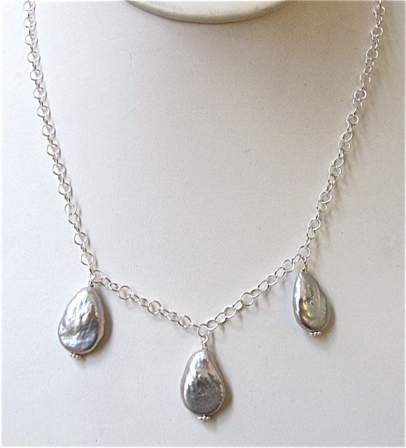 sterling Silber Perlen-Tropfen-Halskette Teardrop Barockperlen, 19 "Kette von piedrastudio