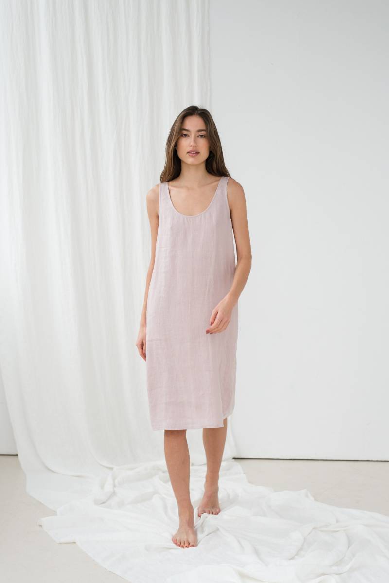 Leinenkleid Für Damen - Leinen Sommerkleid Gewaschenes Lockeres Kleid Gerades Taschen Uma Ärmelloses von pillowandpajamas