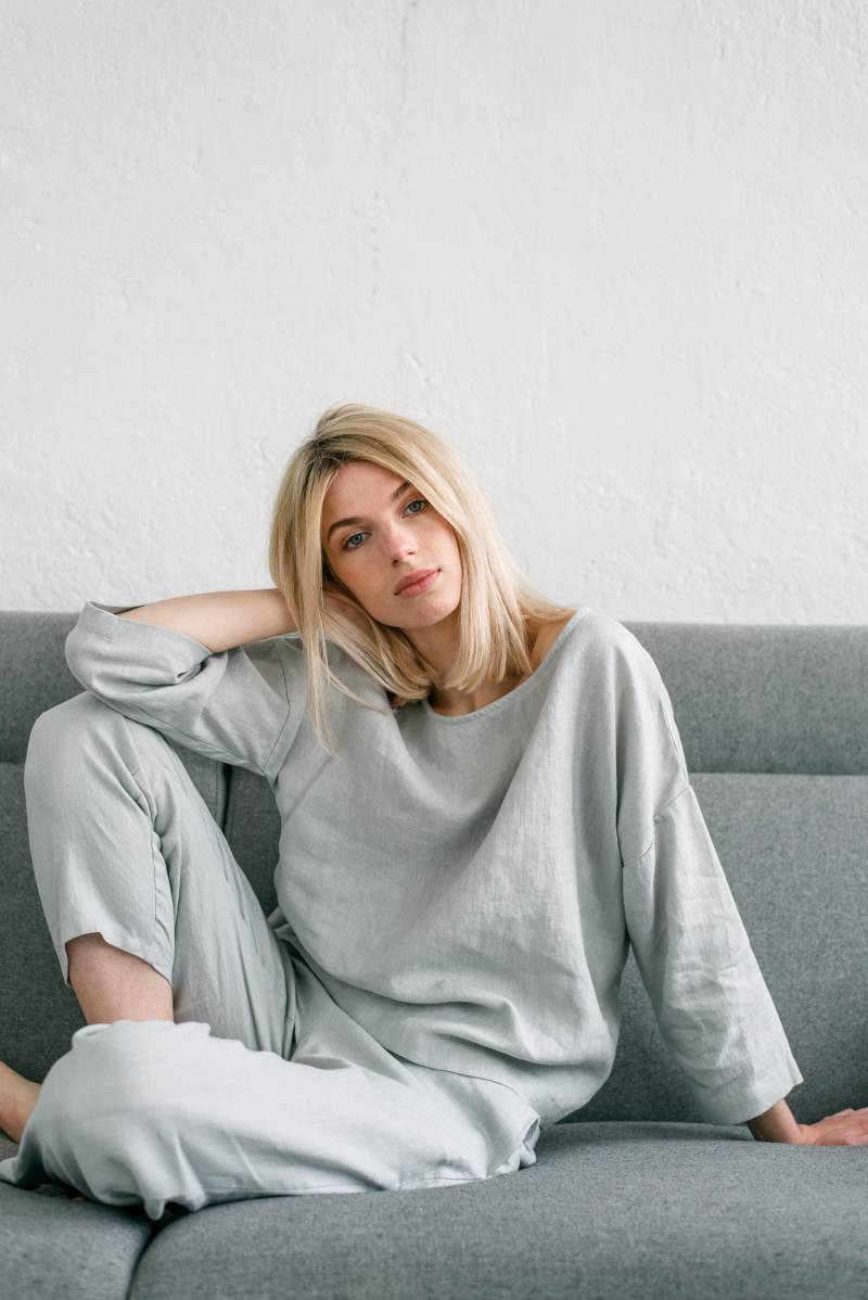 Leinentop Für Frauen Mit 3/4 Ärmel, Lockere Sommerbluse, Basic Leinentop, Leinenkleidung - Chloe von pillowandpajamas