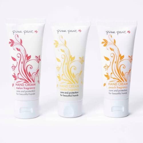 pina parie Handcreme Mini 3er Set Pfirsich, Melone & Vanille | Handcremes für sehr trockene Hände | schnell Einziehend | Ideal für Unterwegs & als Geschenk | (Handcreme Set 3x 60ml) von pina parie