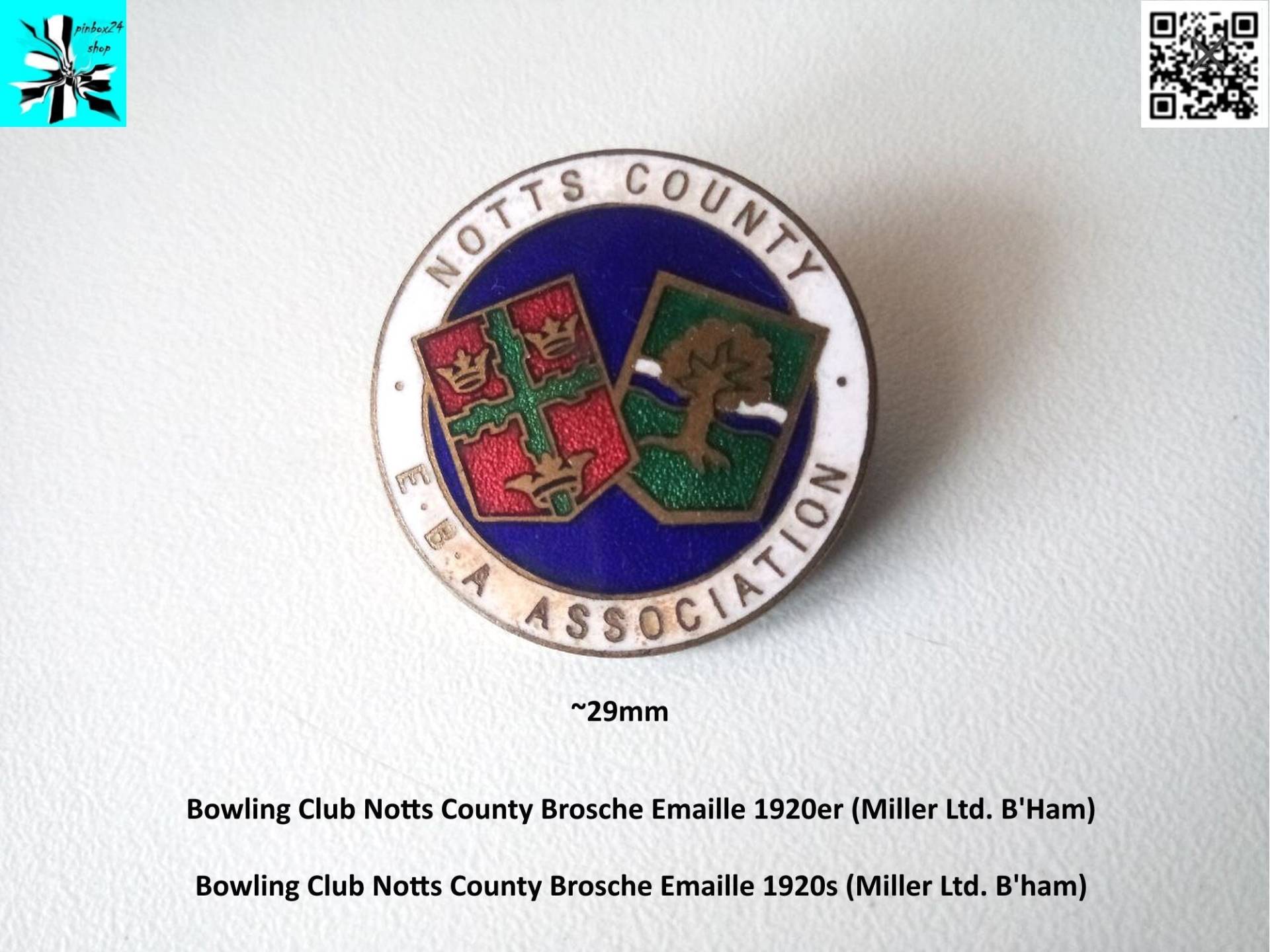 Bowling Club Notts County Brosche Emaille 1920Er | Miller Ltd. B'ham von pinbox24shop