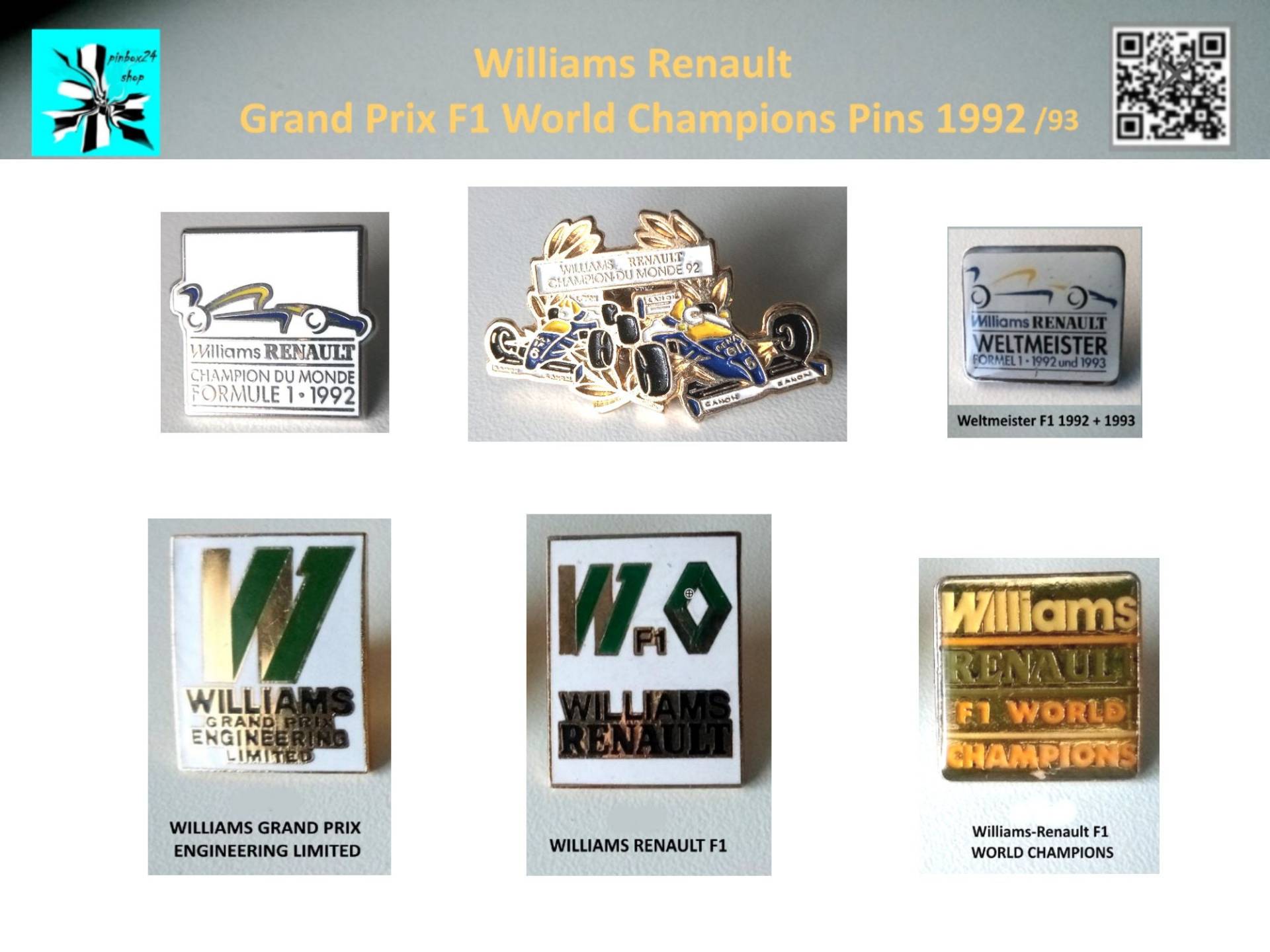 Erinnerungsstücke Der Weltmeister Williams Renault F1 Grand Prix Pins 1992/93 von pinbox24shop