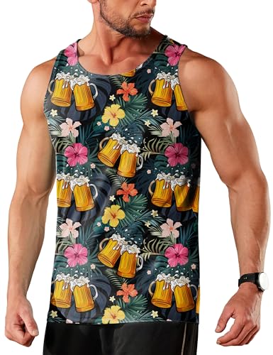 Lustiges Herren-Tanktop für Herren, enganliegend, schnell trocknend, ärmelloses Hemd, kühles Sommer-Strand-Tank-Top, Unterhemd, Hawaiianisches Bier, XL von pinforin