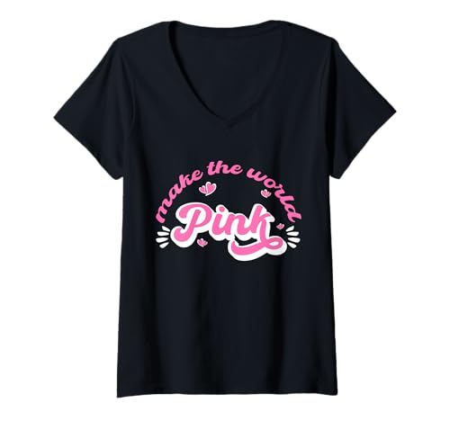 Damen Machen Sie die Welt rosa für Mädchen, die die rosa Farbe lieben T-Shirt mit V-Ausschnitt von pink world apparel for girls & women