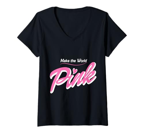 Damen Machen Sie die Welt rosa für Mädchen, die die rosa Farbe lieben T-Shirt mit V-Ausschnitt von pink world apparel for girls & women