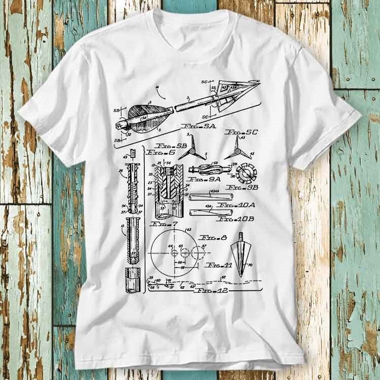 Bogenschießen Pfeil Us Patent Art T Shirt Top Design Unisex Damen Herren T-Shirt Retro Mode Vintage S733 von pinkSHARKs