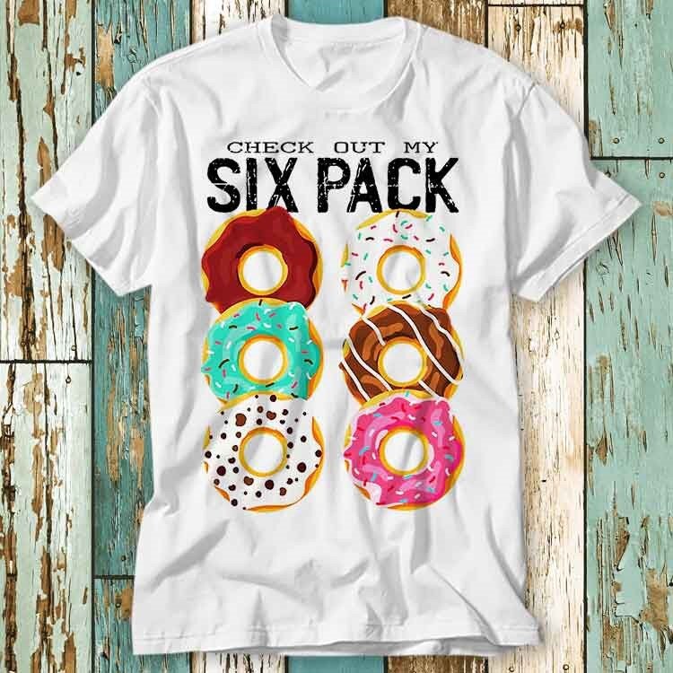 Donut Six Pack Gym Fitness T Shirt Top Design Unisex Damen Herren T-Shirt Retro Mode Vintage S817 von pinkSHARKs