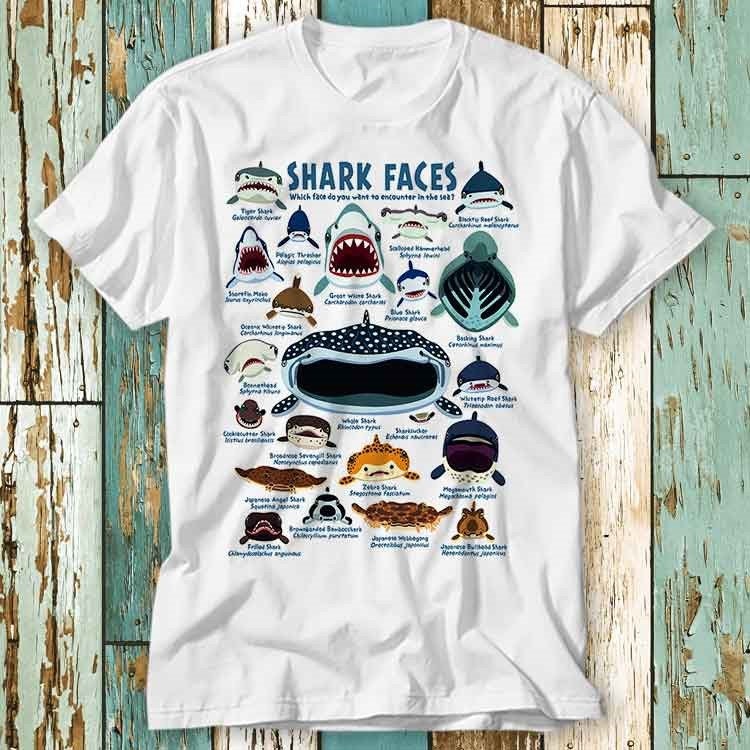 Hai Gesichter Marine Sea Life T Shirt Top Design Unisex Damen Herren T-Shirt Retro Mode Limitierte Auflage Vintage S707 von pinkSHARKs