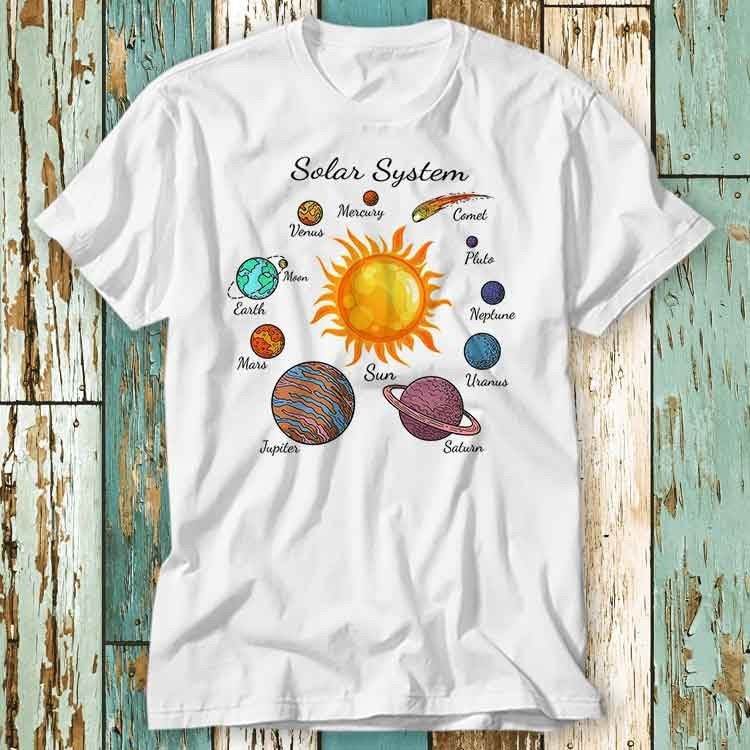 Sonnensystem Planet Sonne Erde Komet Natur Pluto Saturn Mond Universum Venus Mars T Shirt Top Unisex Damen Herren T-Shirt Retro Vintage S743 von pinkSHARKs