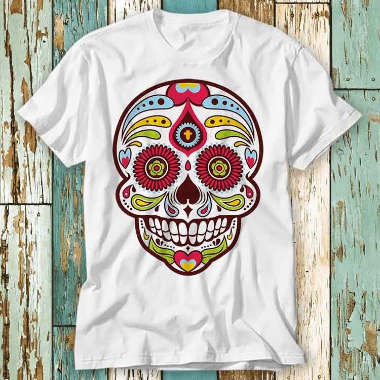 Sugar Skull Watercolor T Shirt Top Design Unisex Damen Herren T-Shirt Retro Mode Vintage S846 von pinkSHARKs