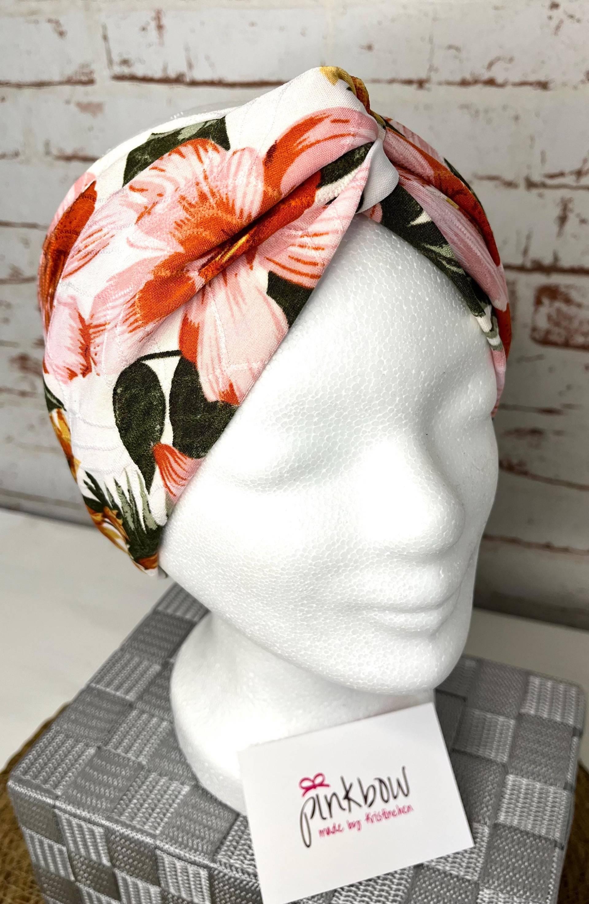 stirnband, Haarband, Turbanhaarband, Accessoires, Unikat, Damenbekleidung, Lieblingsstücke, Blätter, Hawaii, Hibiskus, Rosa von pinkbowKristinchen