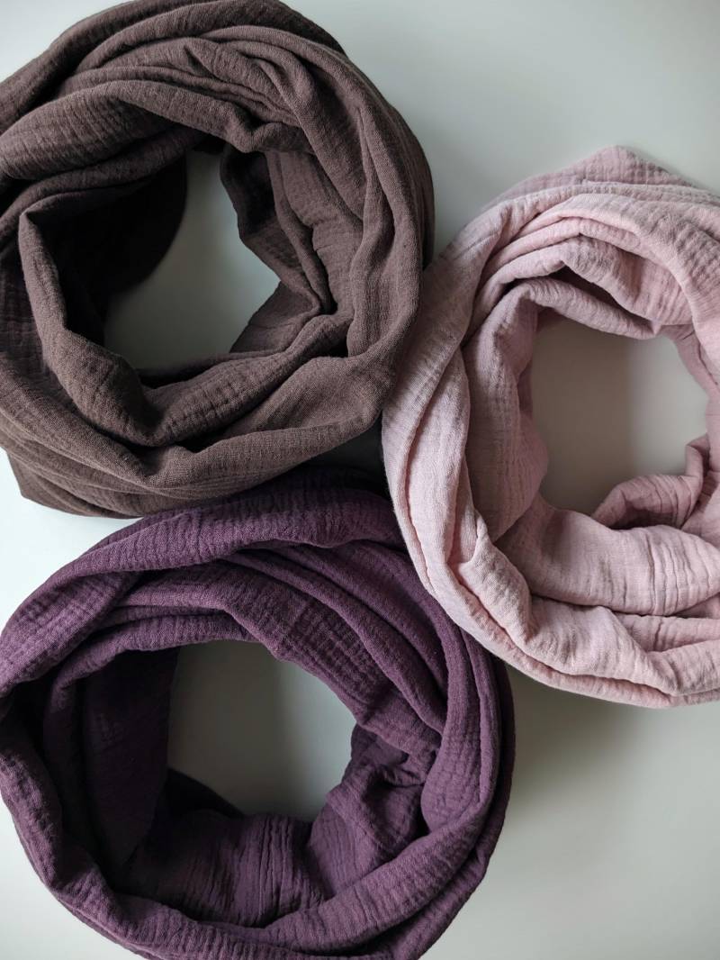 Musselin Loopschal "Lila & Co.", Damen/Erwachsene, Double Gauze, Uni, Doppellagig, Farb - Und Größenauswahl, Grundpreis 15, 79 Eur/M2 von pinkcoconutDE
