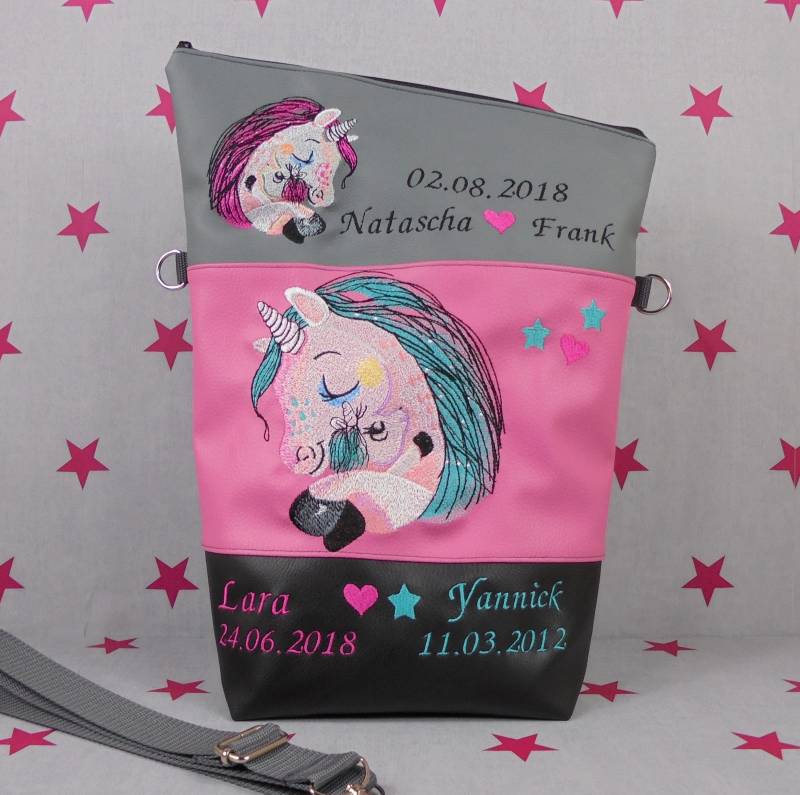 Pinkesterne Große Umhängetasche Handtasche Schultertasche Kunstleder Handmade Foldover Einhorn Unicorn von pinkeSterne