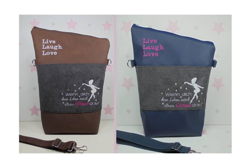 Pinkesterne Handtasche Fee Glitzer Umhängetasche Schultertasche Handmade Foldover Live Laugh Love von pinkeSterne