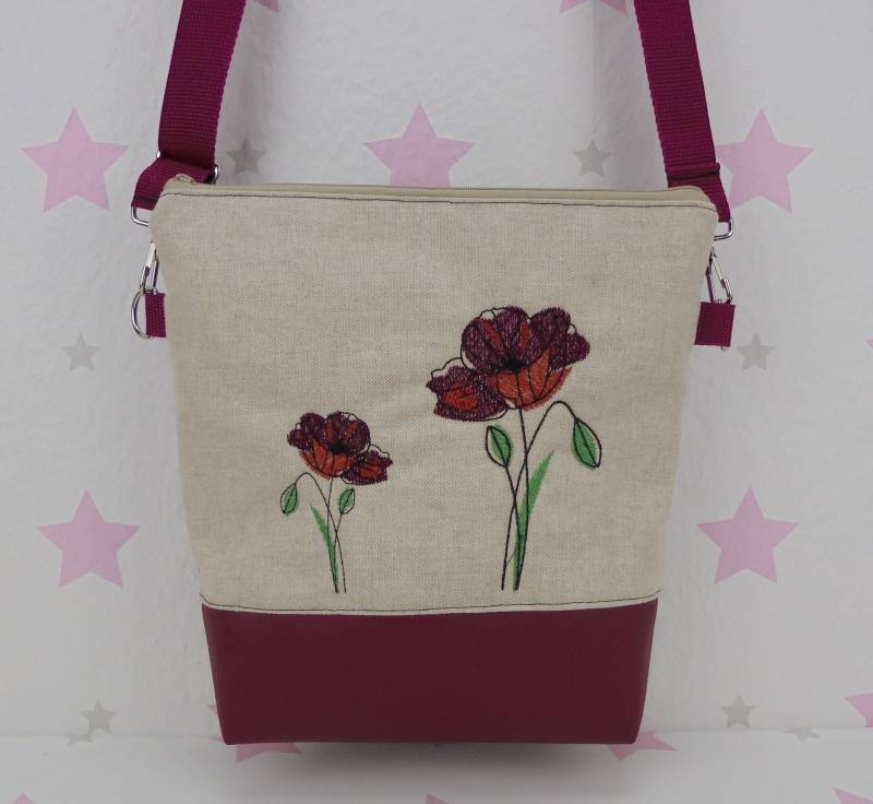 Pinkesterne Handtasche Klatschmohn Mohn Umhängetasche Schultertasche Handmade von pinkeSterne