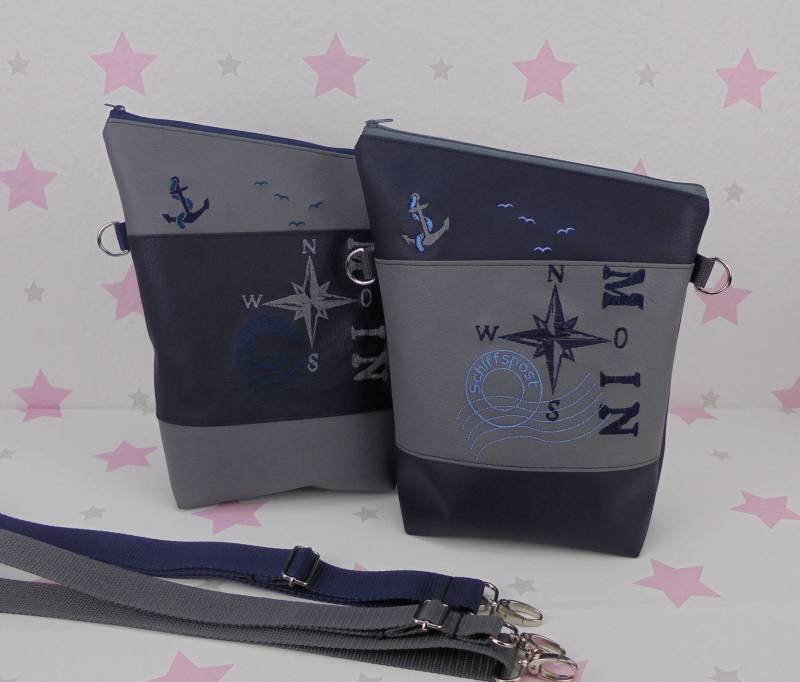 Pinkesterne Handtasche Kompass Umhängetasche Schultertasche Handmade Foldover Anker Schiffspost Moin von pinkeSterne