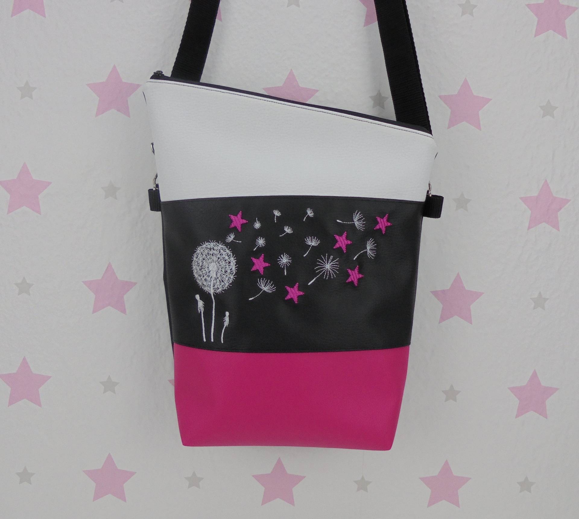 Pinkesterne Handtasche Pusteblume Sterne Umhängetasche Schultertasche Handmade Foldover Pink von pinkeSterne