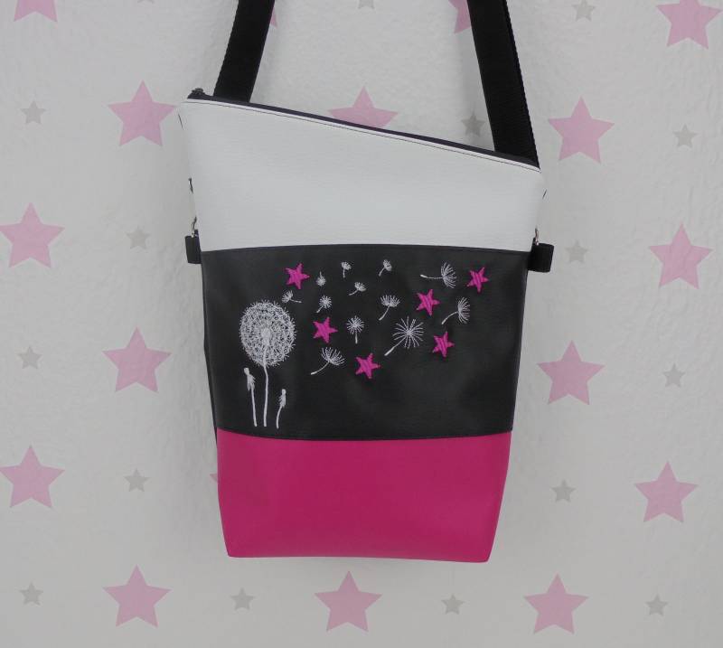 Pinkesterne Handtasche Pusteblume Sterne Umhängetasche Schultertasche Handmade Foldover Pink von pinkeSterne