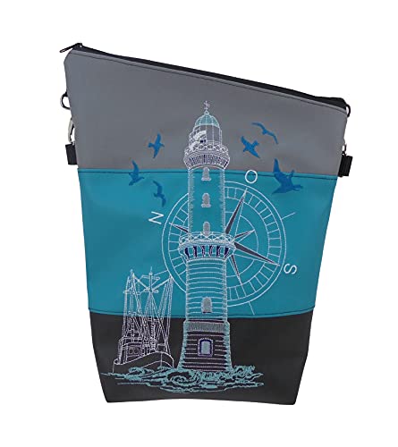 pinkeSterne HANDMADE ☆ Handtasche LEUCHTTURM Umhängetasche Bestickt Maritim (mittel (30cm)) von pinkeSterne