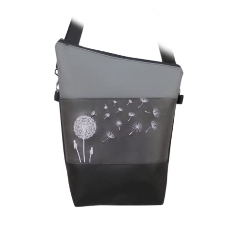 pinkeSterne ☆ Handtasche PUSTEBLUME Handmade Bestickt Stickerei Handmade Grau Schwarz von pinkeSterne